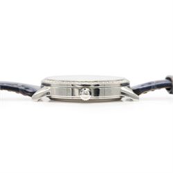 Jaeger-LeCoultre Rendez-Vous Night & Day ladies stainless steel diamond automatic wristwatch, Ref. 344.8.37.S, silvered dial with Arabic hour markers, on blue leather strap with fold-over clasp, boxed with original receipt dated 2019