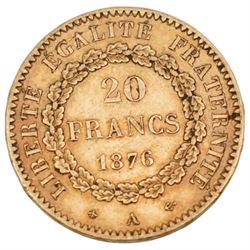 French Third Republic 1876 gold twenty francs coin