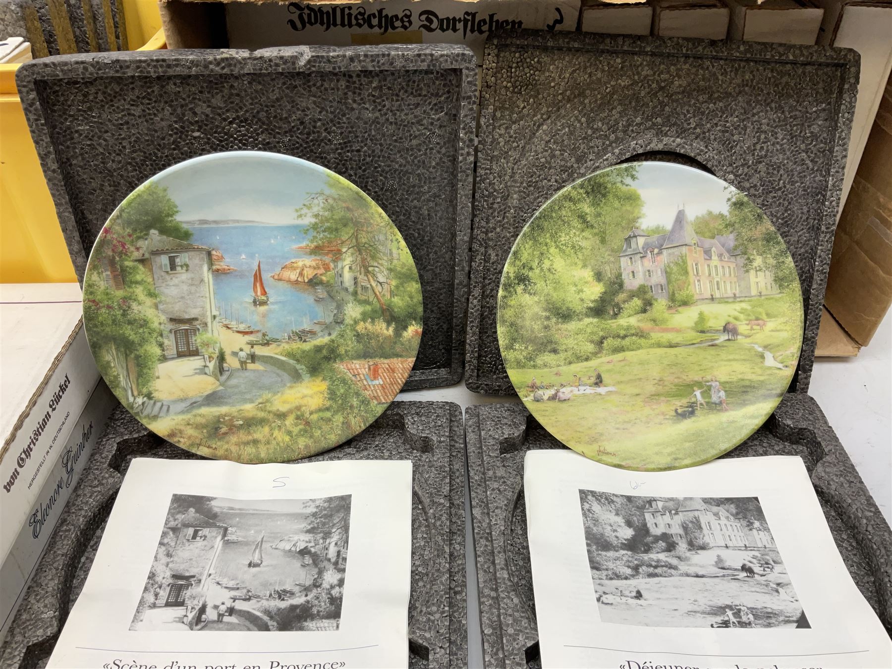 Twenty-three Bradford Exchange collector's plates with boxes and certificates, including Une Journee au bord de l'eau, wehrhaftes vischering, Vieux moulin a eau en Alsace etc 