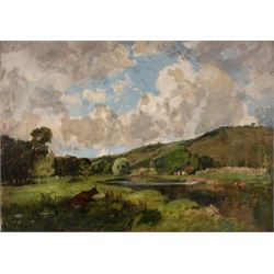 English School (19th Century): Cows Resting Beside the River, oil on board unsigned 31cm x 45cm 