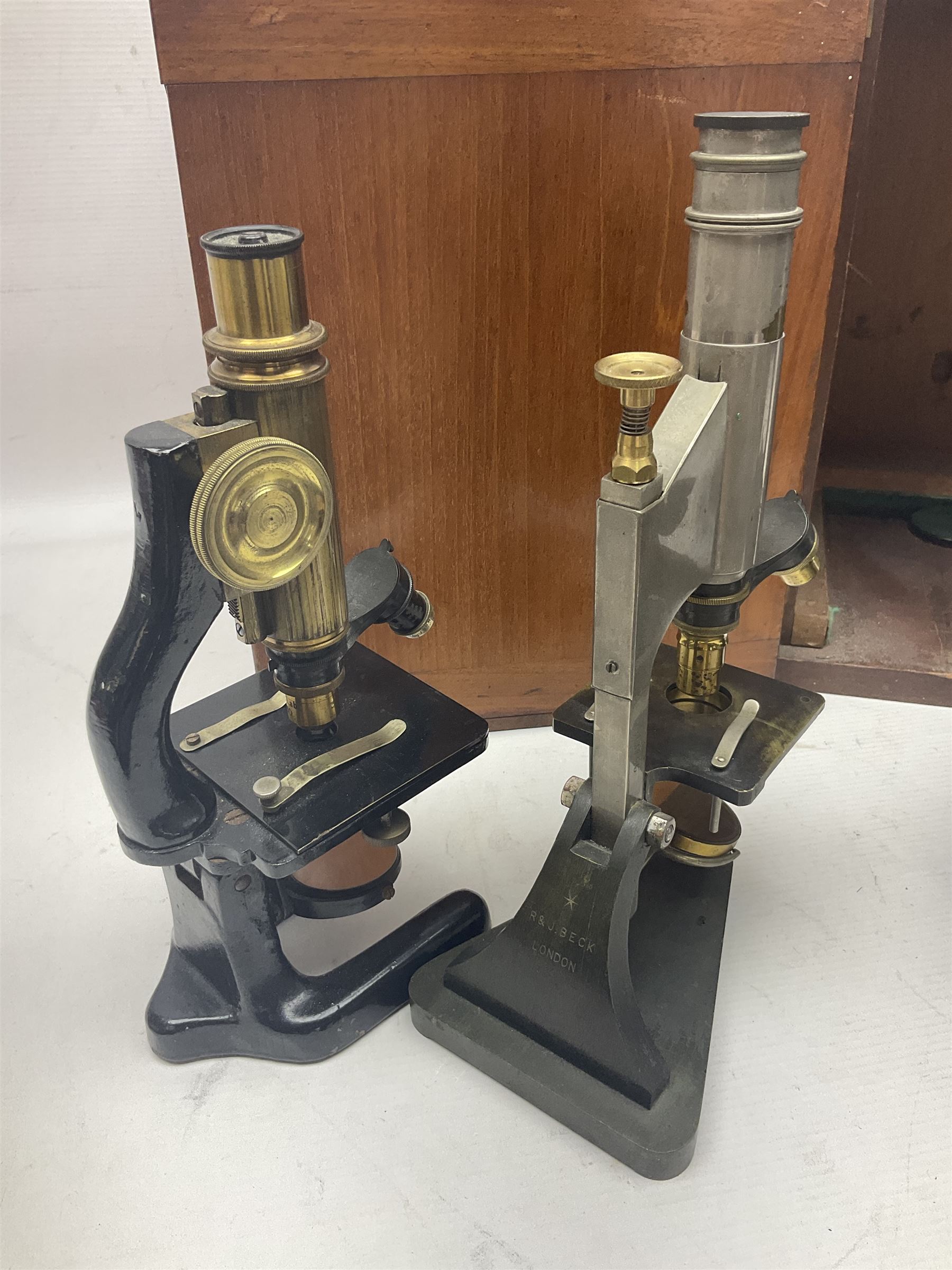 Four microscopes, comprising Nomo Biolam, RCS Zoo Lab 240, R Beck no 13756 and one other