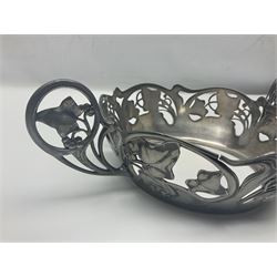WMF twin handled dish and liner, pierced with vine leaves and vines, with clear glass liner, impressed mark beneath, D20cm 
