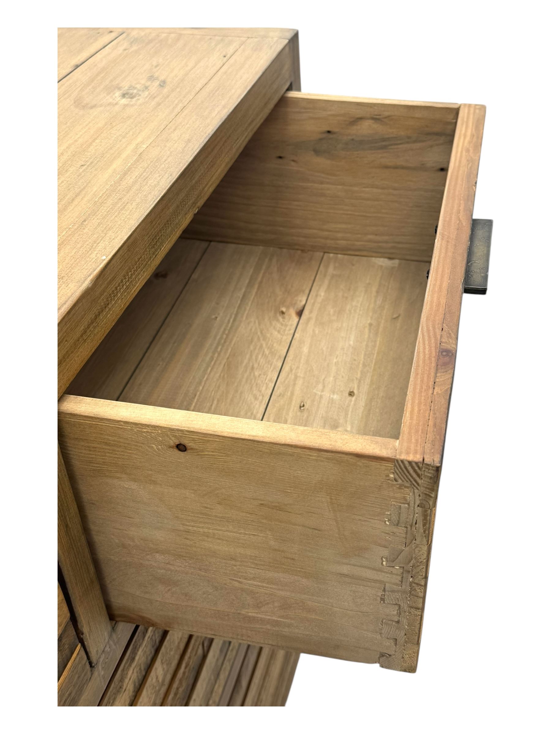 Barker & Stonehouse - contemporary 'Charlie' reclaimed wood chest, rectangular plank top over three short and four long drawers, raised on square supports