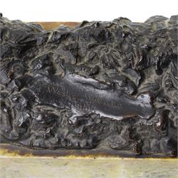 Walter Winans (St Petersburg 1852-1920): The Centauress, bronze model signed and dated 1915 to the naturalistic base, on a rectangular marble plinth, L30.5cm, H42cm

Notes: A finely modelled bronze depicting a rare female centaur, combining classical mythological subject matter with the fluid naturalism characteristic of Winans’ mature work.