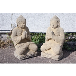 Pair of composite stone garden models of Budha,   