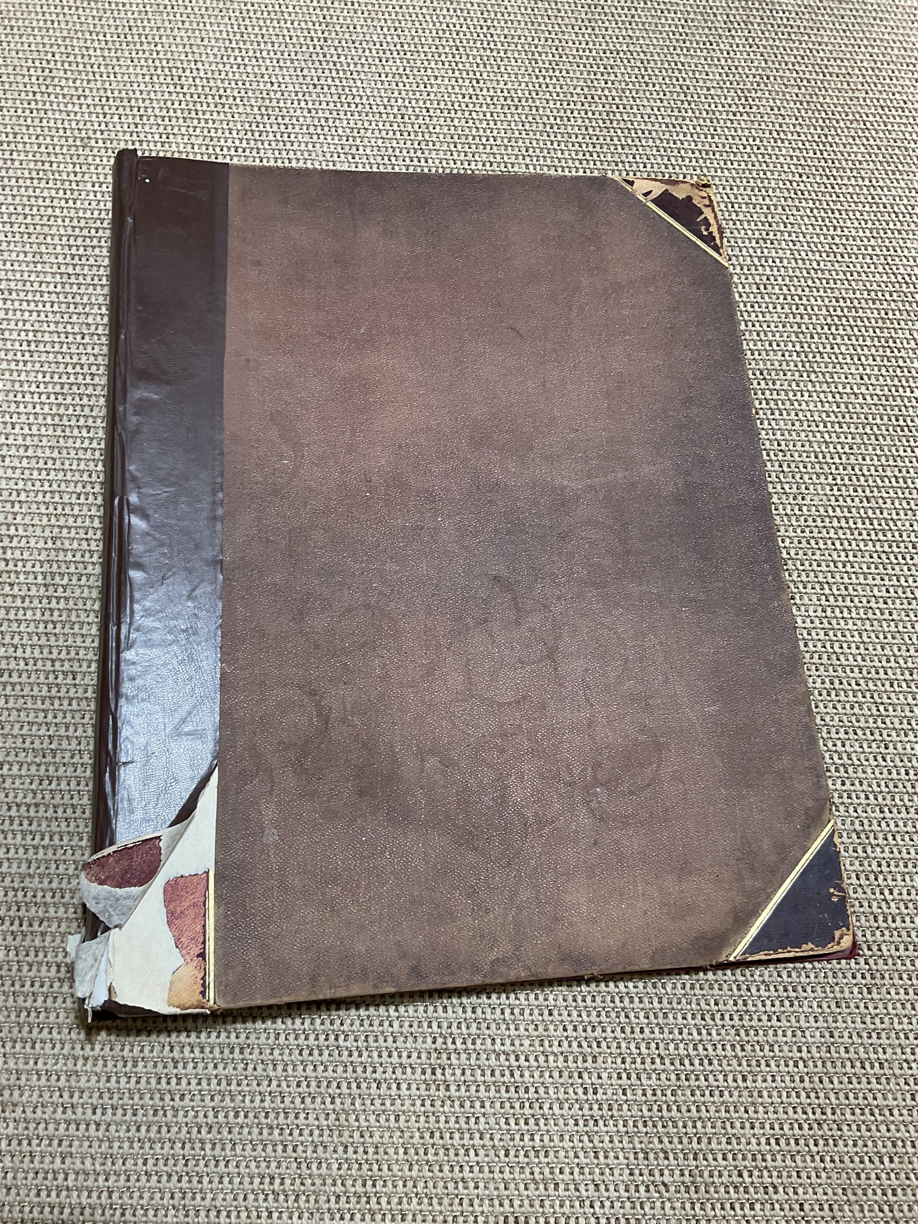 Large album of 19th century and later engravings and prints, mostly military, stuck down, album 49cm x 62cm overall