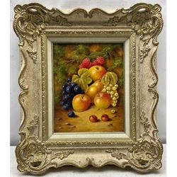 John F Smith (British 1934-): Still Life of Apples, pair oils on board signed 24cm x 19cm 
Notes: Smith was employed by Royal Worcester as a fruit painter between 1950 and 1971.