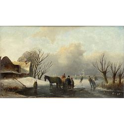 Jacob Jan Coenraad Spohler (Dutch 1837-1894): Skating on the Frozen Lake, oil on mahogany panel signed 11cm x 19cm 
Provenance: with W.H. Patterson Fine Arts, London, label verso