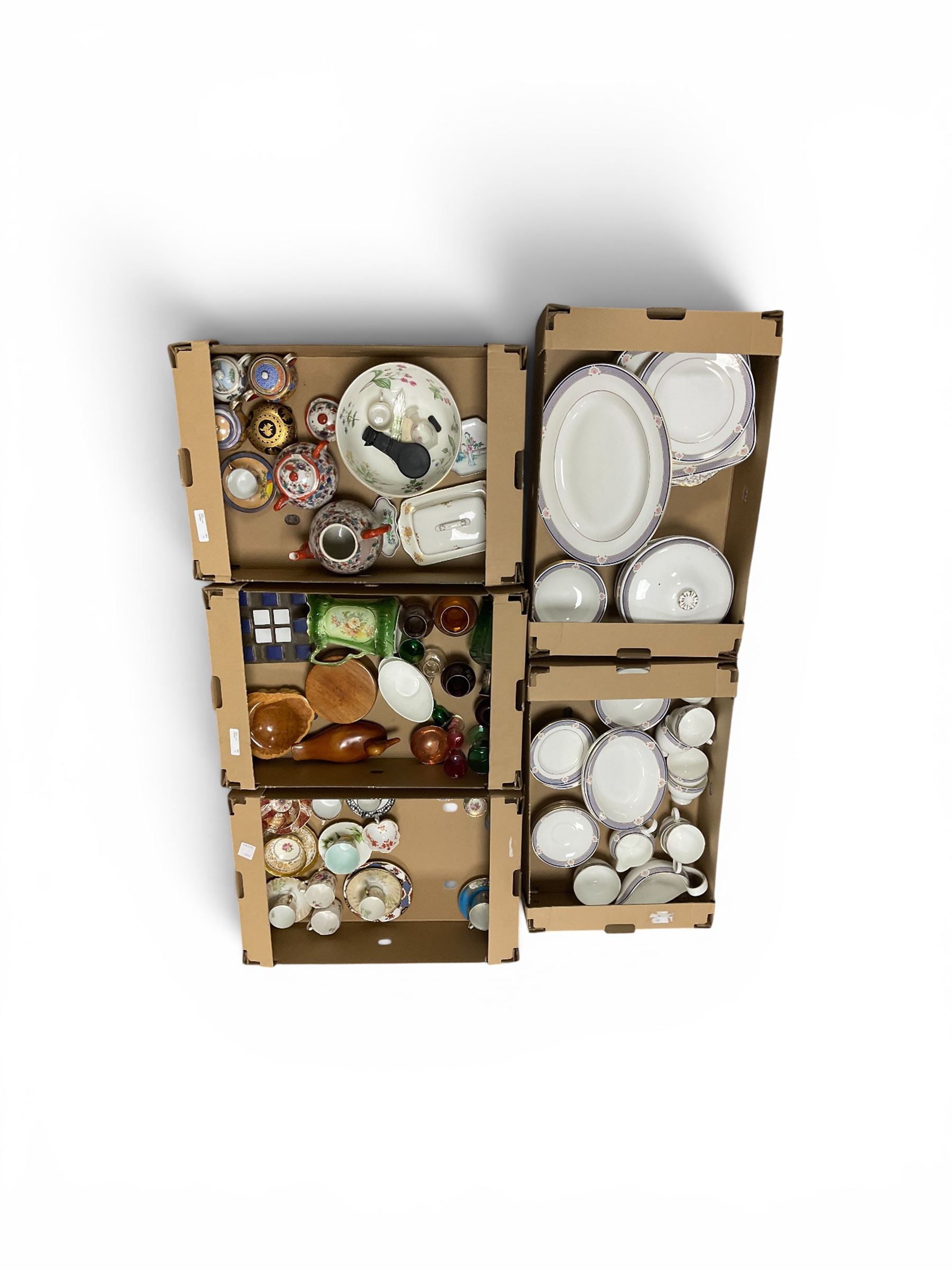 Wedgwood Waverley pattern dinner service, together with glass vases, wooden bowl and other collectables, in five boxes  