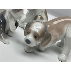 Five Lladro figures, comprising Cat and Mouse no. 5236, That Tickles no. 5888, Gentle Surprise no. 6210, Little Hunter no. 6212 and Resting Polar Bear no. 1208, largest H12cm
