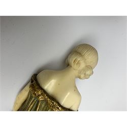 Demetre Chiparus (1886-1947): Innocence, a gilt bronze and ivory figure, circa 1925, standing in contemplative post with hands clasped, upon onyx plinth, signed to base, H24.4cm
