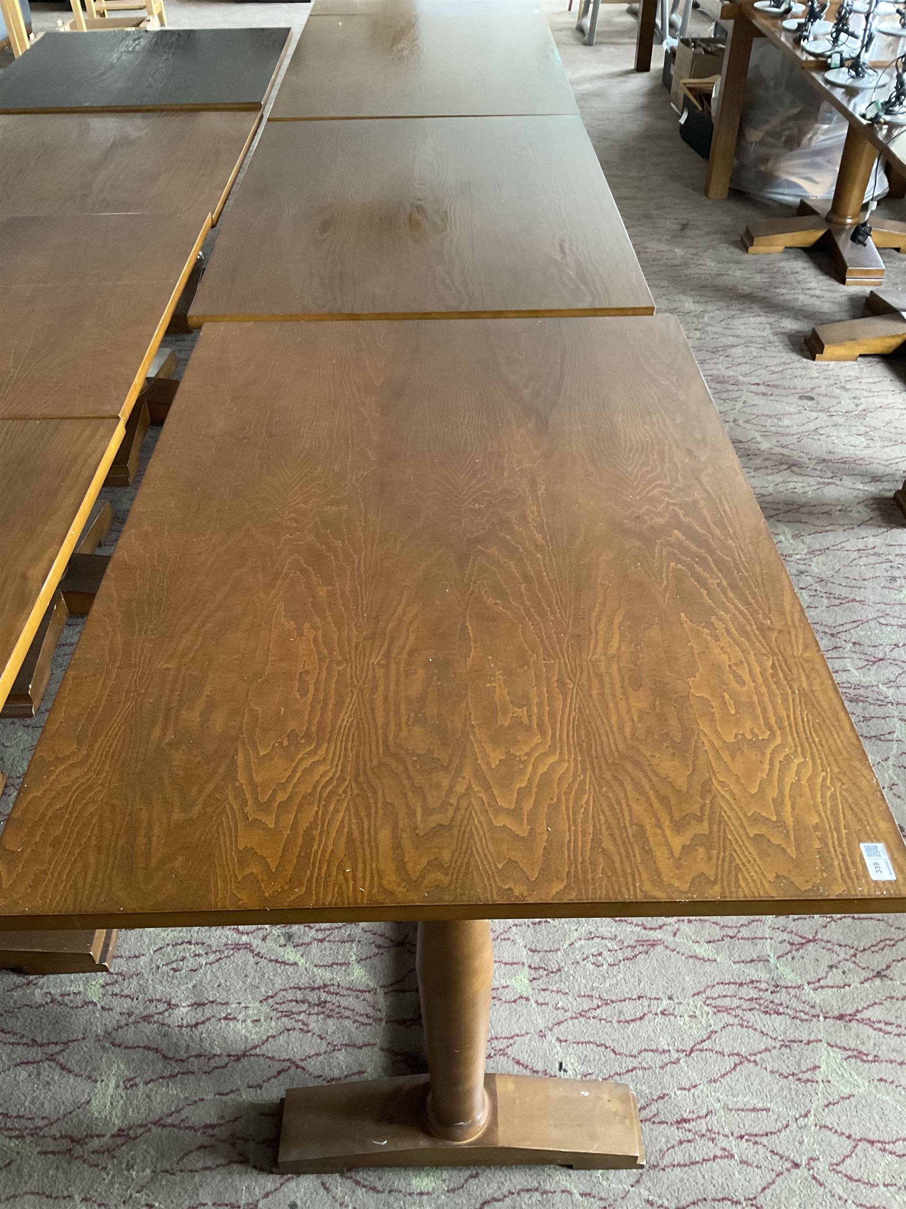 Three  rectangular walnut finish dining tables - LOT SUBJECT TO VAT ON THE HAMMER PRICE - To be collected by appointment from The Ambassador Hotel, 36-38 Esplanade, Scarborough YO11 2AY. ALL GOODS MUST BE REMOVED BY WEDNESDAY 15TH JUNE.