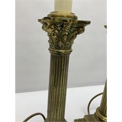 Pair of brass table lamps in the form of fluted Corinthian columns, H46cm