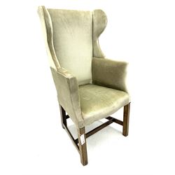 20th century walnut framed high wingback armchair, serpentine front