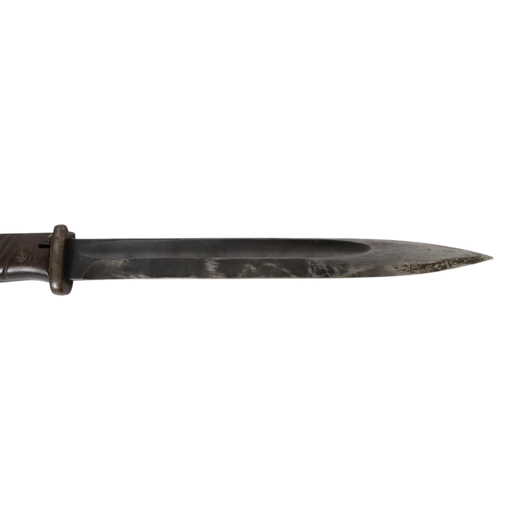 WWII German Third Reich K-98 bayonet North African Corps, marked 42ffe, 6026 to the  ricasso, in steel scabbard and webbing frog, L42cm