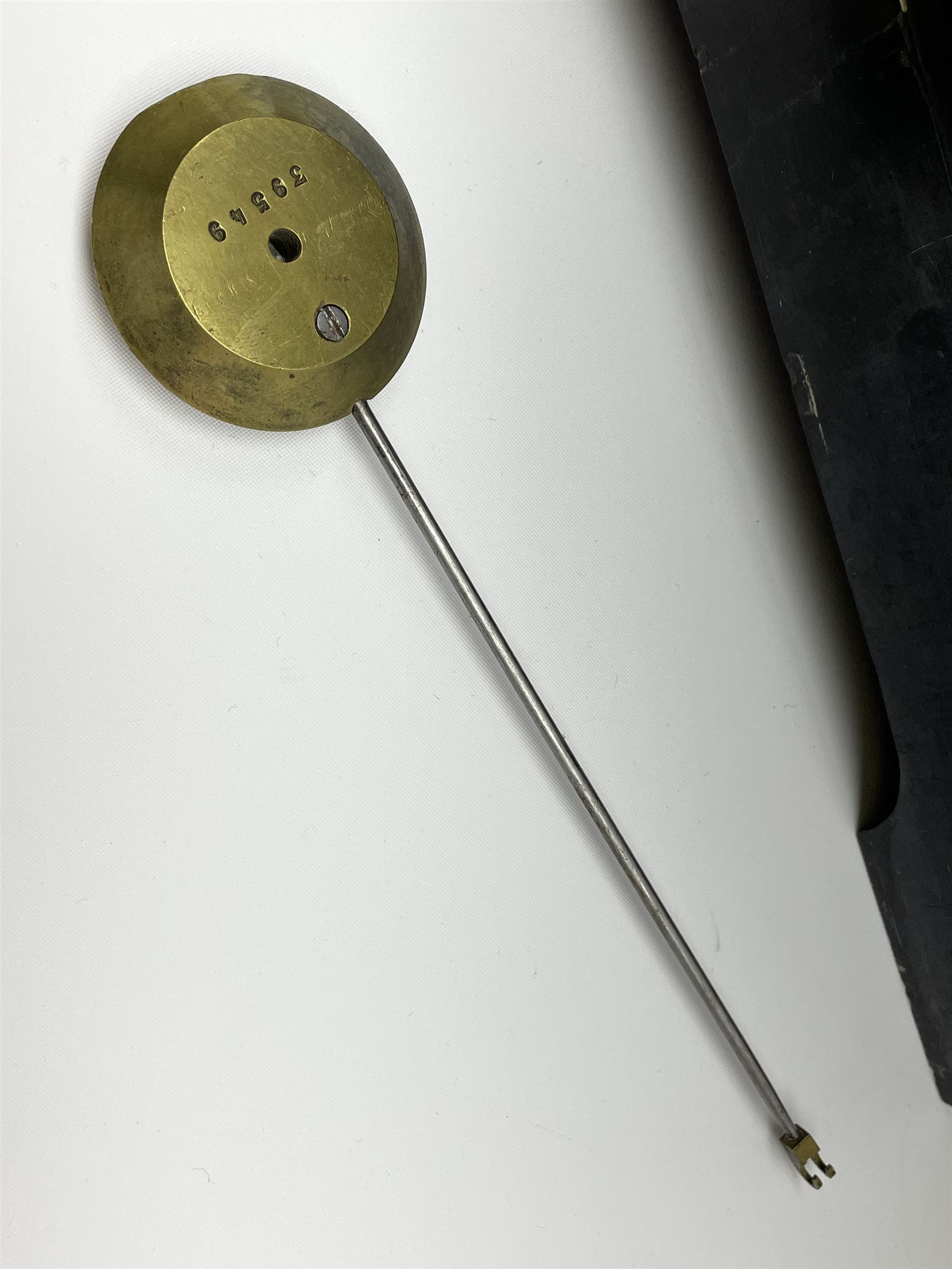 Victorian black slate cased mantel clock, with rouge marble, engraved and gilt decoration, circular dial with Roman chapter ring, twin train eight day movement with brocot escapement, striking the hours and halves on bell, the movement back plate stamped 'B.R 39549 498'