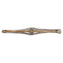  Art Deco single pearl and diamond set bar brooch  