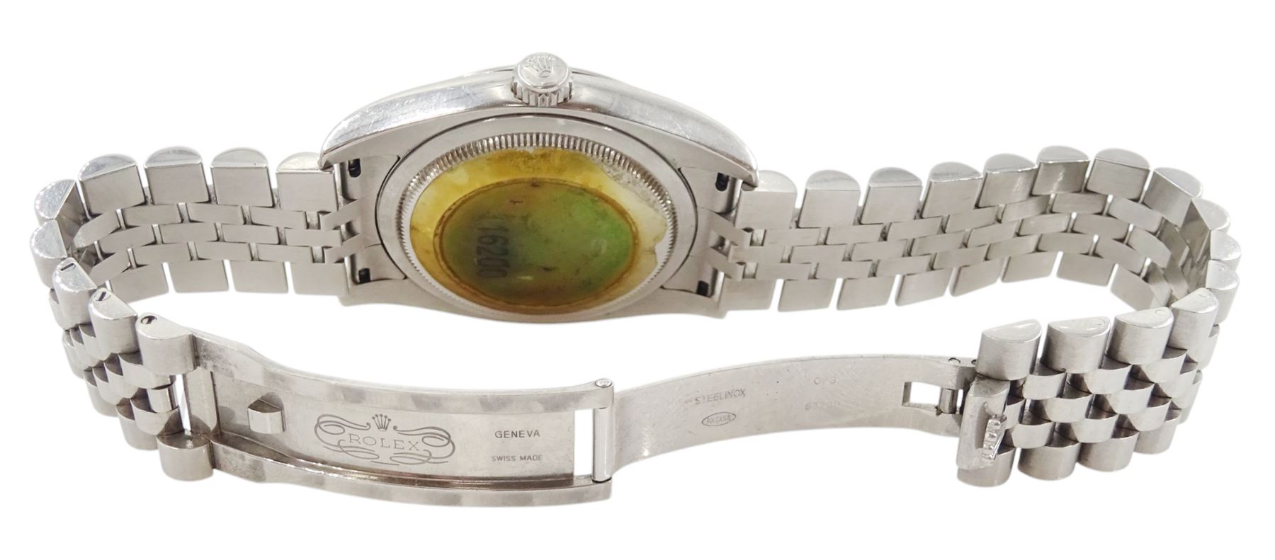 Rolex Oyster Perpetual Datejust gentleman's stainless steel automatic wristwatch, circa 2006 / 2007, Ref. 116200, serial No. Z407519, salmon pink dial with Roman numerals, on Rolex Jubilee bracelet with fold-over clasp, boxed with papers