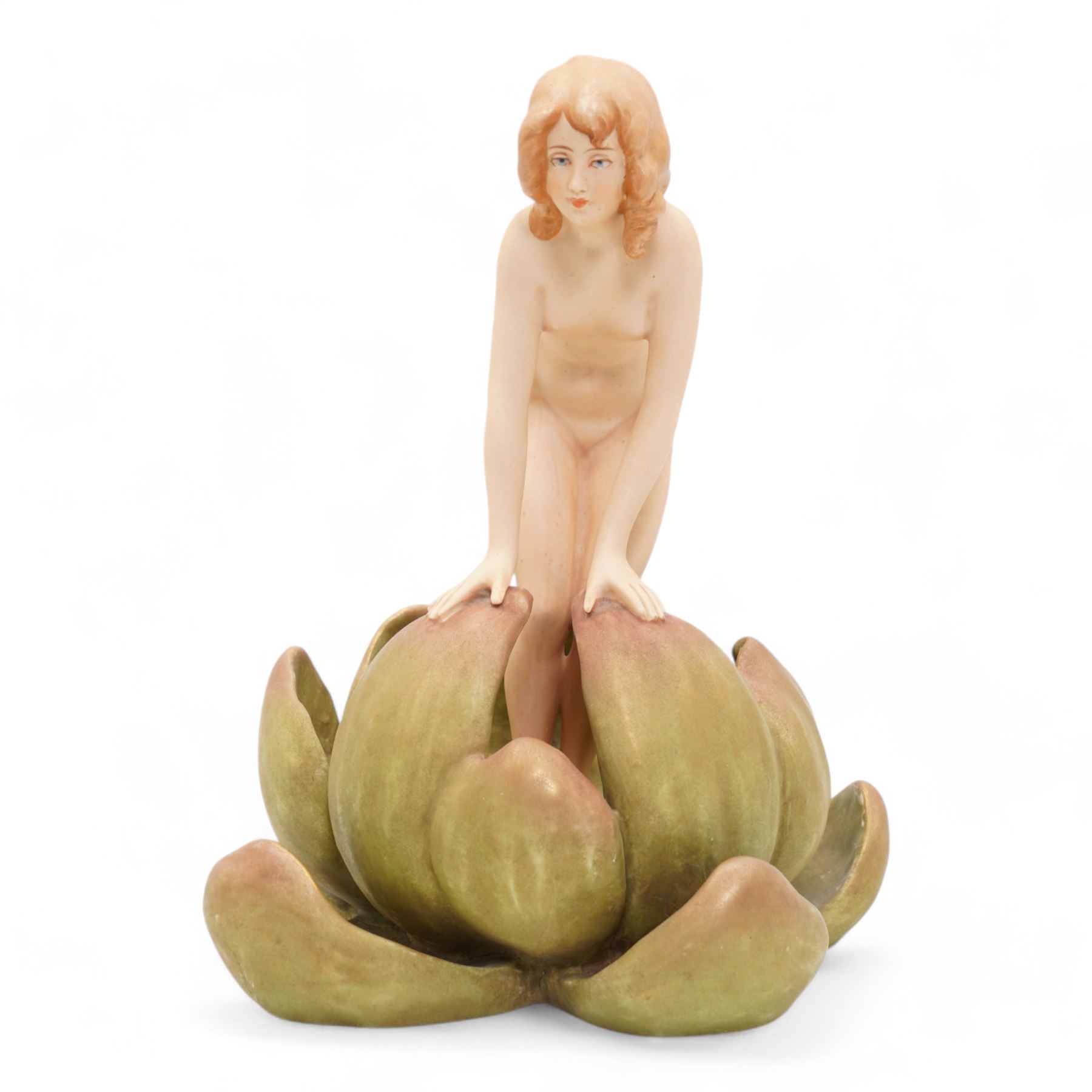 Royal Dux model of a nymph emerging from a waterlily, H23cm