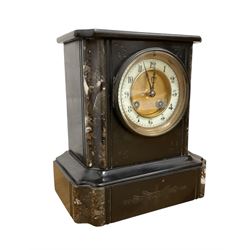 French- marble and slate mantle clock c1880 striking the hours and half hours on a gong. With pendulum.