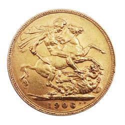 King Edward VII 1906 gold full sovereign coin, Perth mint