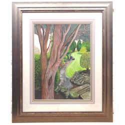 Liz Marsh (neé Clarke) (Northern British Contemporary): 'Eventide', mixed media signed and dated '04, titled verso with artist's address label 46cm x 34cm