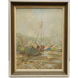 Lewis Creighton (British 1918-1996): Scarborough Outer Harbour, oil on board signed 39cm x 30cm