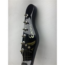 Encore black electric cut-away guitar L96cm; and Spanish Victor Garcia model 187 acoustic guitar, bears label dated 1972 L99cm; each in soft carrying case (2)