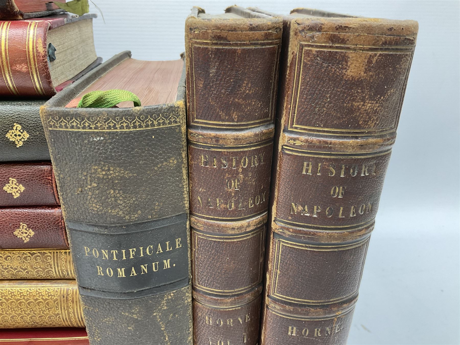 Twenty-seven 19th century leather bound books including The History of Napoleon Edited by R.H. Horne.1841; The Great Diamonds of the World by Edwin W. Streeter. 1882 Second edition; works by Voltaire; etc (27)