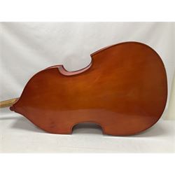 Contemporary 3/4 Double Bass, Body height bottom to shoulder 110cm, With steel tuning pins and ebonised fingerboard, no strings, bridge, tail piece, or endpin Although called a 3/4 size bass, this size is recognised as a regular sized Double Bass 
