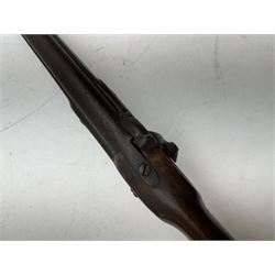 19th century single barrel percussion fire shotgun, muzzle loader, walnut stock with chequered grip and engraved steel fittings, the 84cm (33