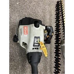 Flymo EasiCut 600 XT hedge cutter, a strimmer and a Ryobi RPT400 pole hedge trimmer