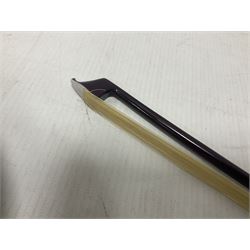 Intermusic 3/4 violin with a violet coloured solid wood body, ebonised fingerboard and fittings, bow and hard case, length 54cm