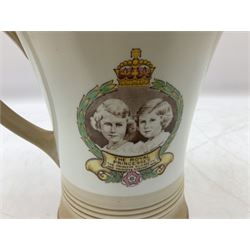 Shelley musical pottery jug commemorating the 1937 Coronation of King George VI, with printed mark beneath, H20cm