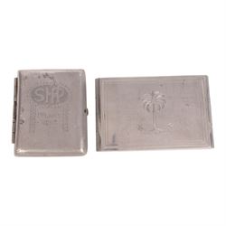 WWI and WWII cigarette cases, including German Gott mit uns example, 1st Lincs regt, R.M.S Calgaric etc 