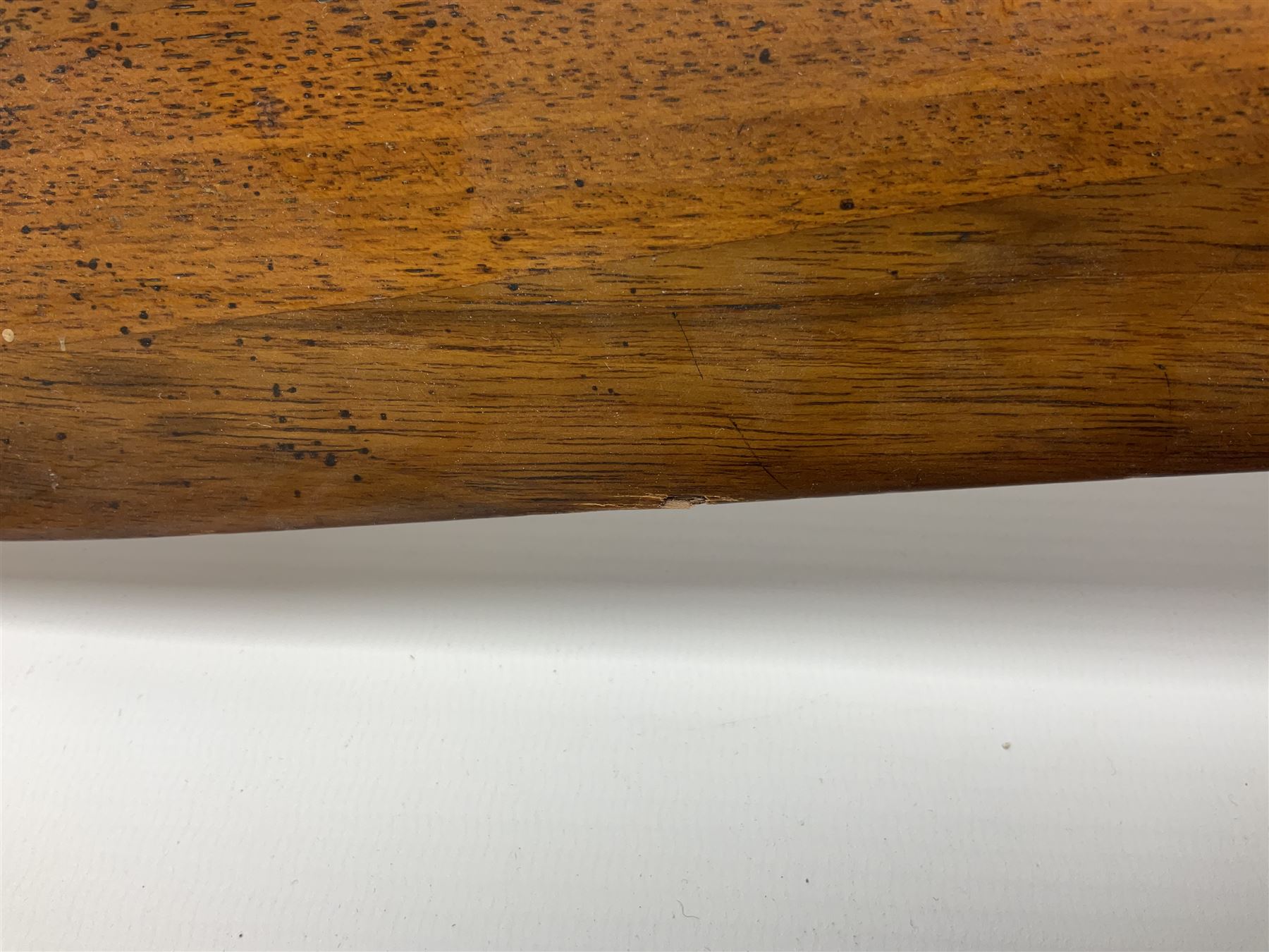 Early 20th century novelty small propeller mantle clock reputedly made by an apprentice at Blackburn Aircraft Works, Beverley & Hull in 1914, the mahogany case loosely inset with a WW1 DOXA Royal Flying Corps pocket watch, the black dial inscribed ' 30-Hour Non-Luminous Mark V.' number BE11653 with subsidiary seconds dial, the back marked with a capital 'A' above a broad arrow, mounted on a stepped square base L67cm