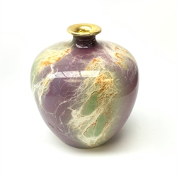 An A J Wilkinson Oriflamme vase designed by John Butler, of ovoid form with lustre marbled decoration, with marks beneath and artists monogram for John Butler, H15cm. 
