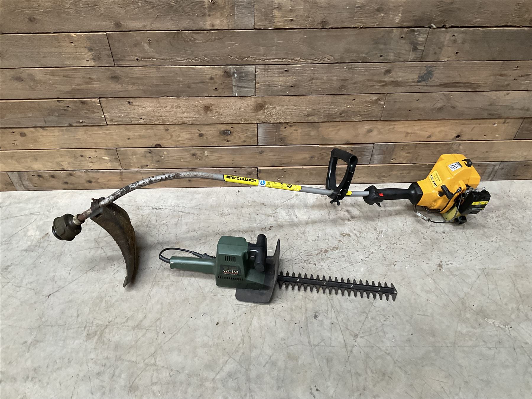 McCulloch TM210 petrol strimmer and a Black & Decker GT150 hedge cutter   