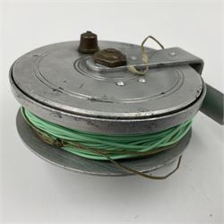 TO RTV Three fishing reels, including American Pflueger progress bulldog size 60 brass and chrome skeleton fly reel, with wooden handle; Maginot 106 fly reel and an alloy reel (3)