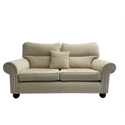Three seat sofa (W195cm, H80cm, D100cm), and pair matching armchairs (W100cm), upholstered in cream fabric