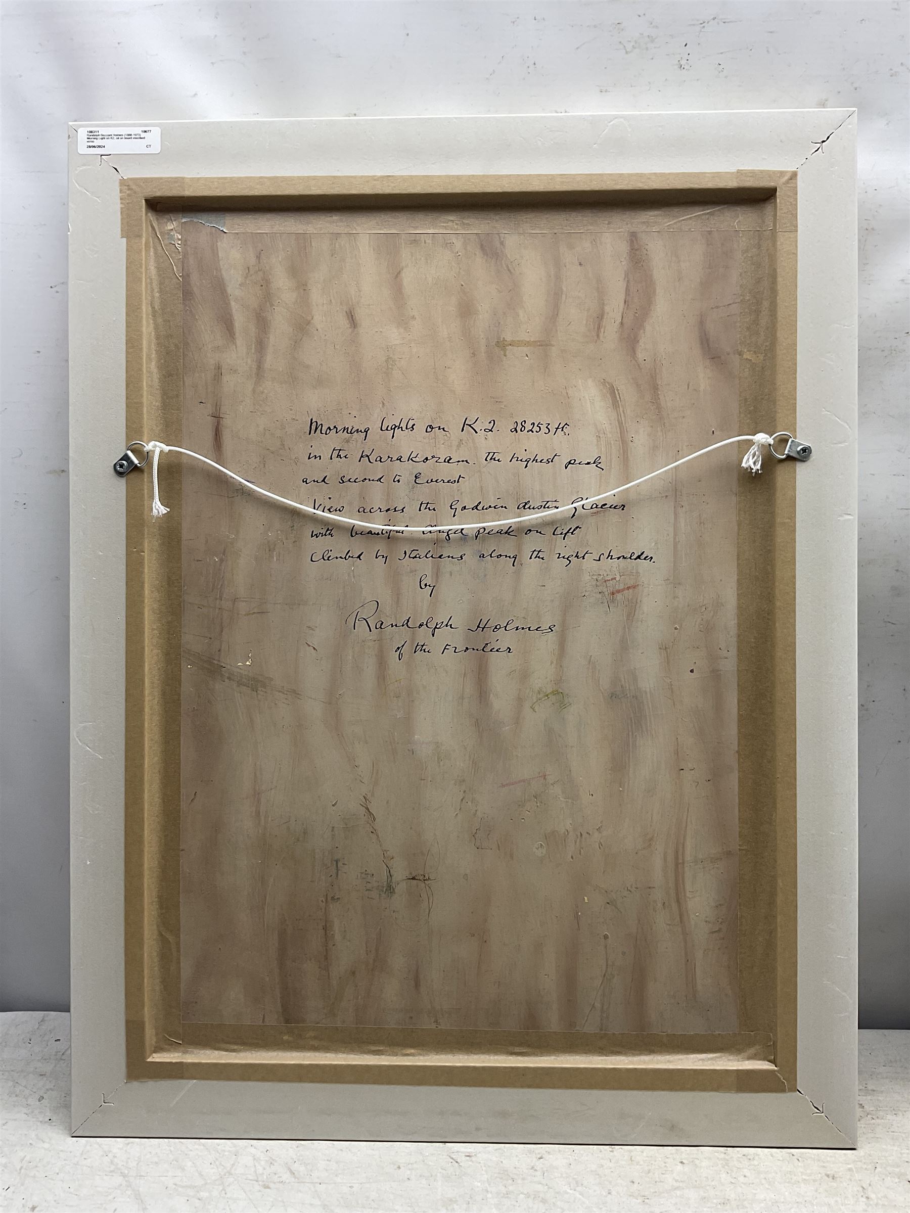 Randolph Bezzant Holmes (1888-1973) 'Morning Light on K2', oil on board unsigned, titled and inscribed verso 54cm x 38cm 