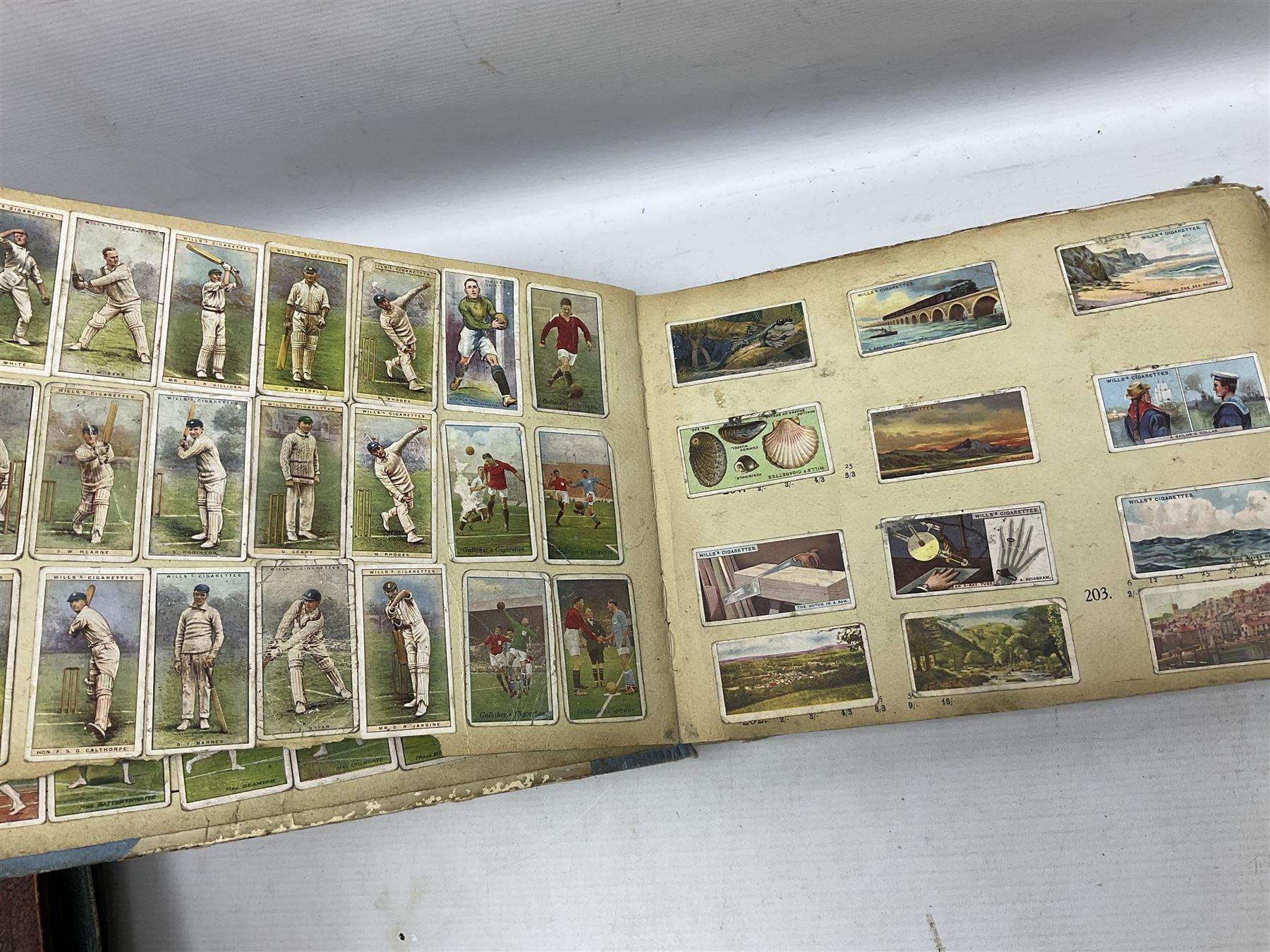 Three albums of cigarette cards including Wills Recruiting Posters, Military Motors and Allied Army Leaders, cricketers etc; another album containing a large quantity of laid-in cigarette cards; and an album of thirty-seven postcards of dogs by Mac (5)