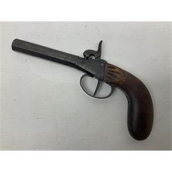 Percussion pocket pistol, 9cm octagonal barrel with German proof marks, figured walnut stock 21cm overall