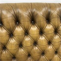 Pegasus three seat sofa upholstered in deeply buttoned antique brown leather, W185cm