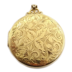  9ct gold large circular locket bright cut scroll decoration hallmarked   