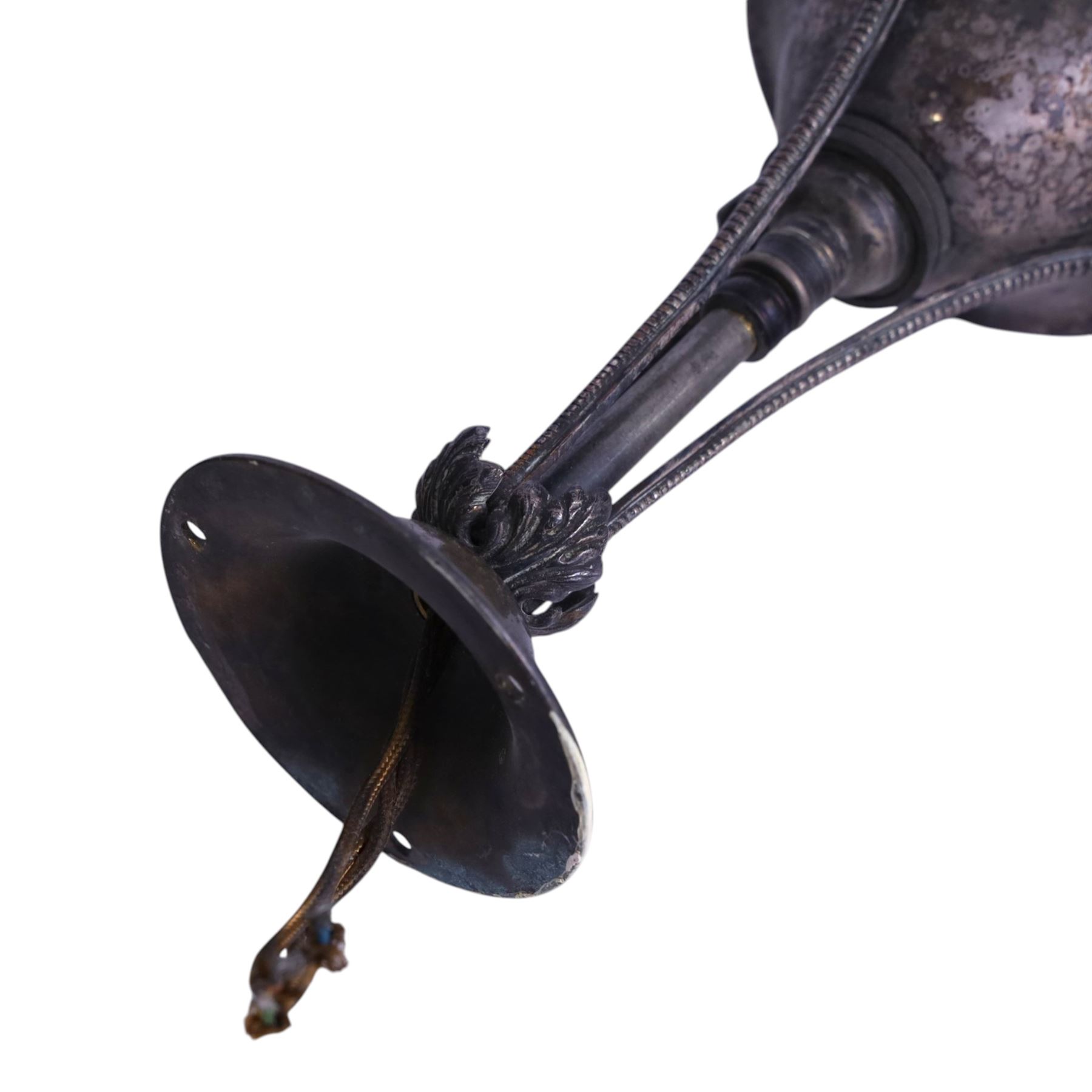 Silvered ceiling light with etched drop shade together with oil lamp with clear glass reservoir, ceiling lamp H38cm