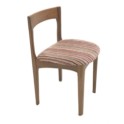  Three mid century teak framed dining chairs, upholstered seat, tapering supports (W49cm) (3)   