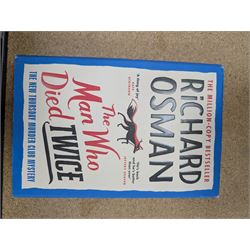 Eight first edition books, comprising signed Bob Mortimer 'And Away' autobiography, signed Richard Coles 'Murder Before Evensong' and six Richard Osman books, including 'The Thursday Murder Club' and 'The Last Devil To Die', with two Richard Osman signed bookplates