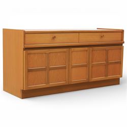 Nathan - 'Squares' low media sideboard, rectangular top over two drawers, above signature ...