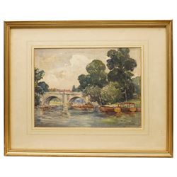 Alexander 'Alec' Carruthers Gould (British 1870-1948): River Landscape with Boat and Cows, two watercolours signed max 25cm x 36cm (2)